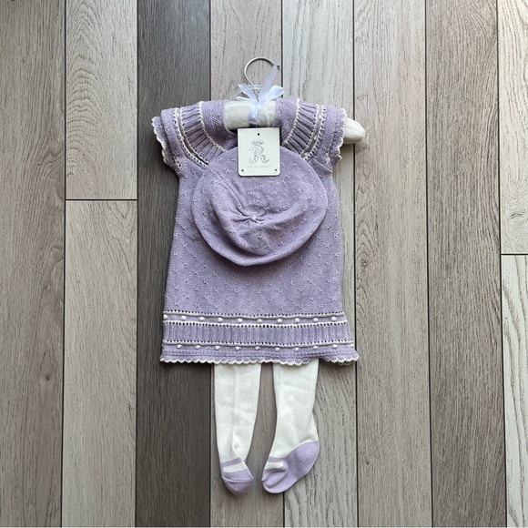 Rachel Ashwell Other - Rachel Ashwell Lavender Knit Baby Dress with Hat and Tights